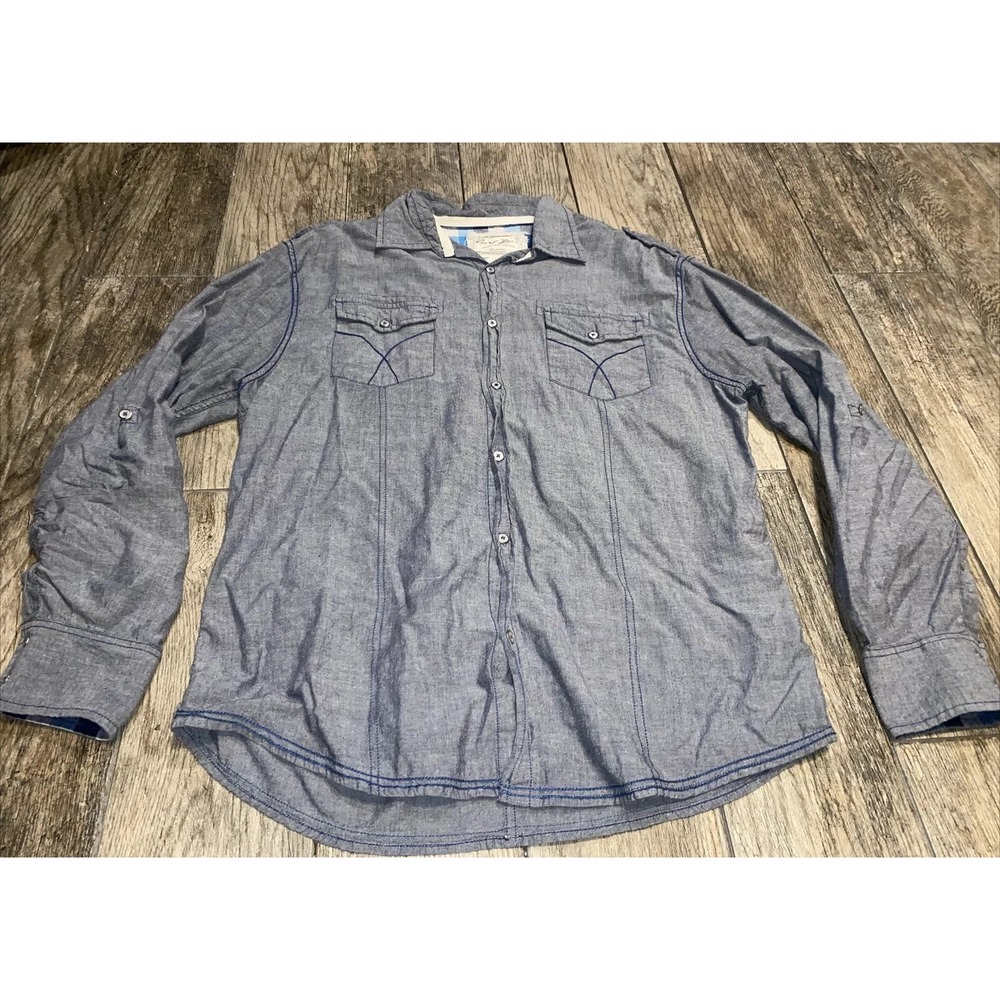 Point Zero Mens Sz Large Long Sleeve Button Front Gray‎ Shirt
